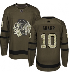 Men's Adidas Chicago Blackhawks #10 Patrick Sharp Authentic Green Salute to Service NHL Jersey