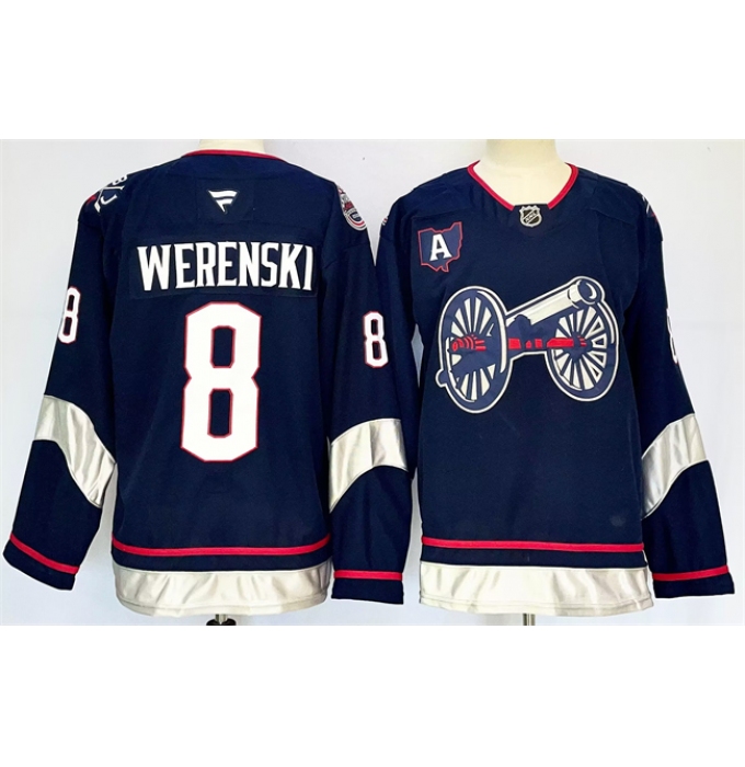 Men's Columbus Blue Jackets #8 Zach Werenski Navy 2024-25 With A Stitched Hockey Jersey