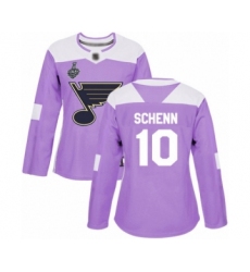 Women's St. Louis Blues #10 Brayden Schenn Authentic Purple Fights Cancer Practice 2019 Stanley Cup Final Bound Hockey Jersey