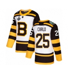 Men's Boston Bruins #25 Brandon Carlo Authentic White Winter Classic 2019 Stanley Cup Final Bound Hockey Jersey