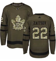 Men's Adidas Toronto Maple Leafs #22 Nikita Zaitsev Authentic Green Salute to Service NHL Jersey