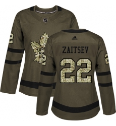 Women's Adidas Toronto Maple Leafs #22 Nikita Zaitsev Authentic Green Salute to Service NHL Jersey