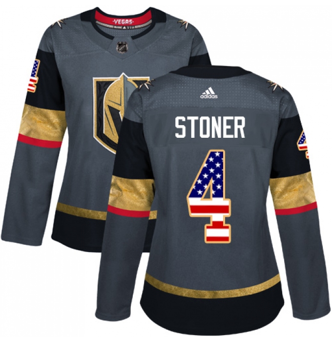 Women's Adidas Vegas Golden Knights #4 Clayton Stoner Authentic Gray USA Flag Fashion NHL Jersey