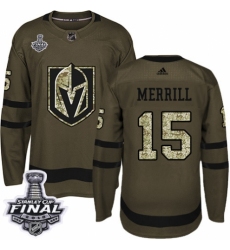 Men's Adidas Vegas Golden Knights #15 Jon Merrill Authentic Green Salute to Service 2018 Stanley Cup Final NHL Jersey