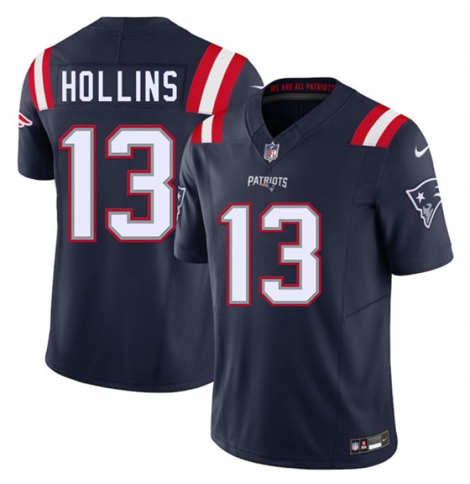 Men's New England Patriots #13 Mack Hollins Navy 2025 F.U.S.E. Vapor Limited Football Stitched Jersey