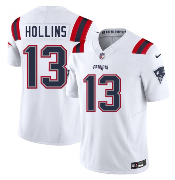 Men's New England Patriots #13 Mack Hollins White 2025 F.U.S.E. Vapor Limited Football Stitched Jersey