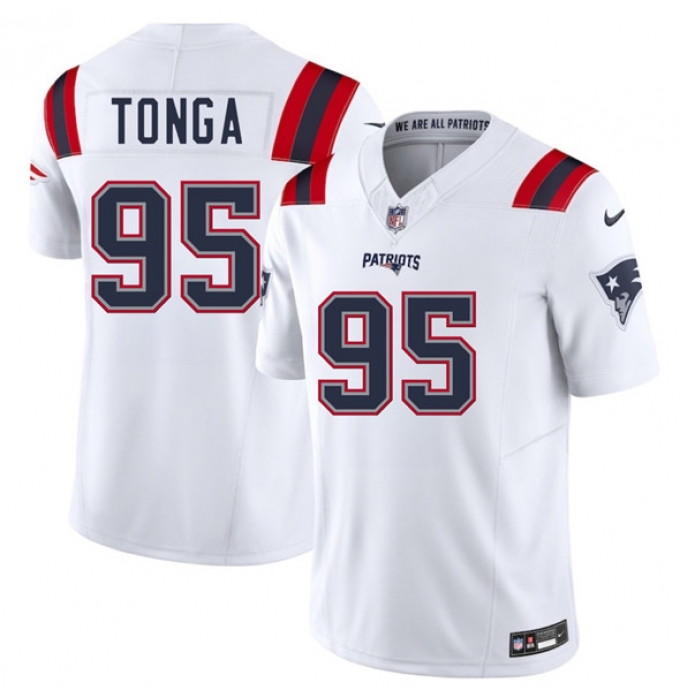 Men's New England Patriots #95 Khyiris Tonga White 2025 F.U.S.E. Vapor Limited Football Stitched Jersey