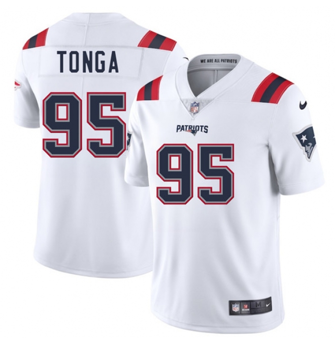 Men's New England Patriots #95 Khyiris Tonga White 2025 Vapor Limited Football Stitched Jersey