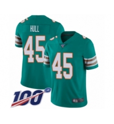 Men's Miami Dolphins #45 Mike Hull Aqua Green Alternate Vapor Untouchable Limited Player 100th Season Football Jersey