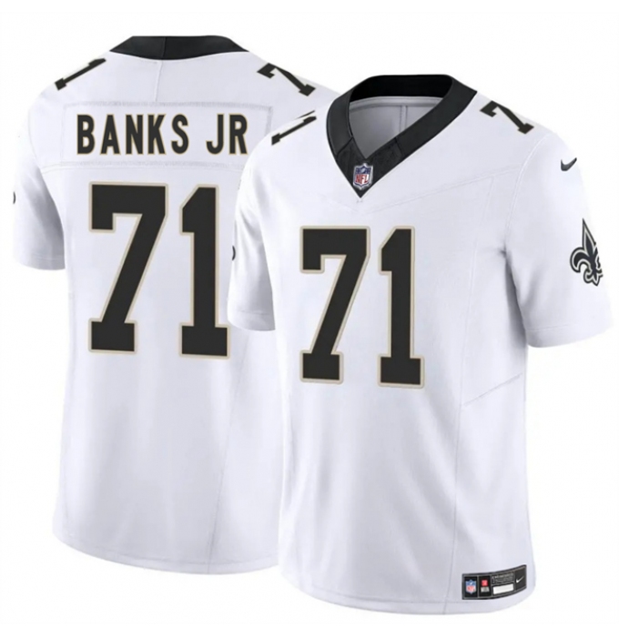 Men's New Orleans Saints #71 Kelvin Banks Jr White 2025 Draft F.U.S.E. Vapor Limited Football Stitched Jersey