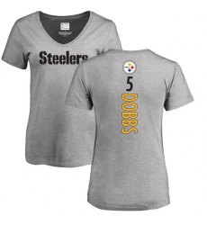 NFL Women's Nike Pittsburgh Steelers #5 Joshua Dobbs Ash Backer V-Neck T-Shirt