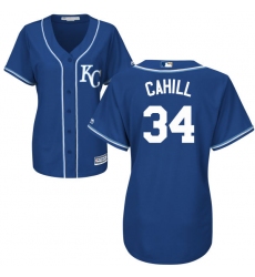 Women's Majestic Kansas City Royals #34 Trevor Cahill Replica Blue Alternate 2 Cool Base MLB Jersey