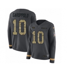 Women's Nike San Francisco 49ers #10 Jimmy Garoppolo Limited Black Salute to Service Therma Long Sleeve NFL Jersey