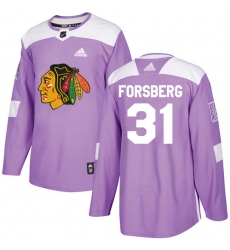 Youth Adidas Chicago Blackhawks #31 Anton Forsberg Authentic Purple Fights Cancer Practice NHL Jersey