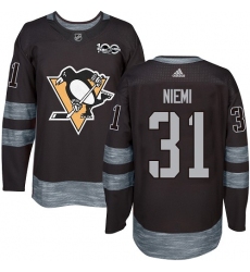 Men's Adidas Pittsburgh Penguins #31 Antti Niemi Authentic Black 1917-2017 100th Anniversary NHL Jersey