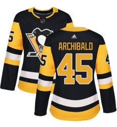 Women's Adidas Pittsburgh Penguins #45 Josh Archibald Authentic Black Home NHL Jersey