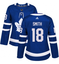 Women's Adidas Toronto Maple Leafs #18 Ben Smith Authentic Royal Blue Home NHL Jersey