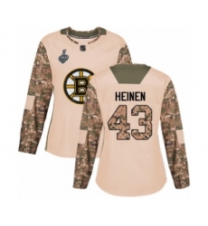 Women's Boston Bruins #43 Danton Heinen Authentic Camo Veterans Day Practice 2019 Stanley Cup Final Bound Hockey Jersey