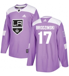 Men's Adidas Los Angeles Kings #17 Jonny Brodzinski Authentic Purple Fights Cancer Practice NHL Jersey