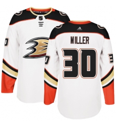 Men's Adidas Anaheim Ducks #30 Ryan Miller Authentic White Away NHL Jersey