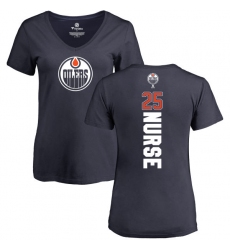 NHL Women's Adidas Edmonton Oilers #25 Darnell Nurse Navy Blue Backer Slim Fit V-Neck T-Shirt