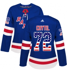 Women's Adidas New York Rangers #72 Filip Chytil Authentic Royal Blue USA Flag Fashion NHL Jersey