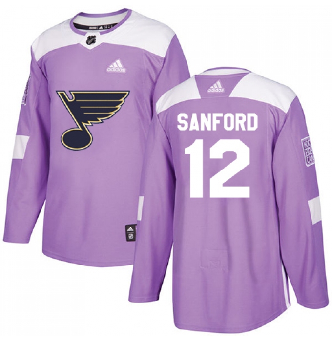 Men's Adidas St. Louis Blues #12 Zach Sanford Authentic Purple Fights Cancer Practice NHL Jersey