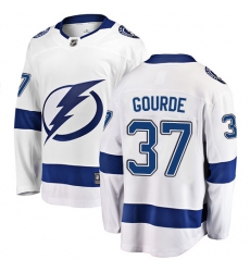 Youth Tampa Bay Lightning #37 Yanni Gourde Fanatics Branded White Away Breakaway NHL Jersey