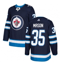 Men's Adidas Winnipeg Jets #35 Steve Mason Authentic Navy Blue Home NHL Jersey