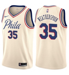 Men's Nike Philadelphia 76ers #35 Clarence Weatherspoon Authentic Cream NBA Jersey - City Edition