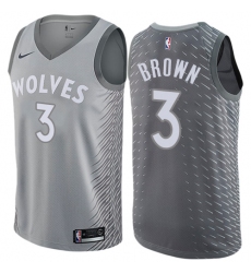 Men's Nike Minnesota Timberwolves #3 Anthony Brown Authentic Gray NBA Jersey - City Edition