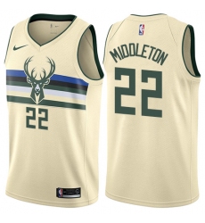 Men's Nike Milwaukee Bucks #22 Khris Middleton Authentic Cream NBA Jersey - City Edition