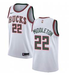 Men's Nike Milwaukee Bucks #22 Khris Middleton Authentic White Fashion Hardwood Classics NBA Jersey