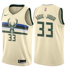 Men's Nike Milwaukee Bucks #33 Kareem Abdul-Jabbar Authentic Cream NBA Jersey - City Edition