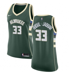 Women's Nike Milwaukee Bucks #33 Kareem Abdul-Jabbar Authentic Green Road NBA Jersey - Icon Edition