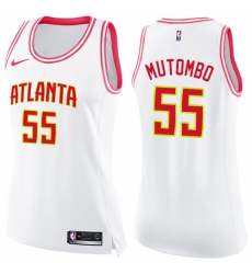 Women's Nike Atlanta Hawks #55 Dikembe Mutombo Swingman White/Pink Fashion NBA Jersey