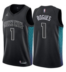 Men's Nike Jordan Charlotte Hornets #1 Muggsy Bogues Authentic Black NBA Jersey - City Edition