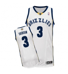 Men's Adidas Memphis Grizzlies #3 Allen Iverson Authentic White Home NBA Jersey