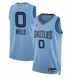 Men's Memphis Grizzlies #0 Jaylen Wells Blue 2024 Draft Statement Edition Stitched Jersey