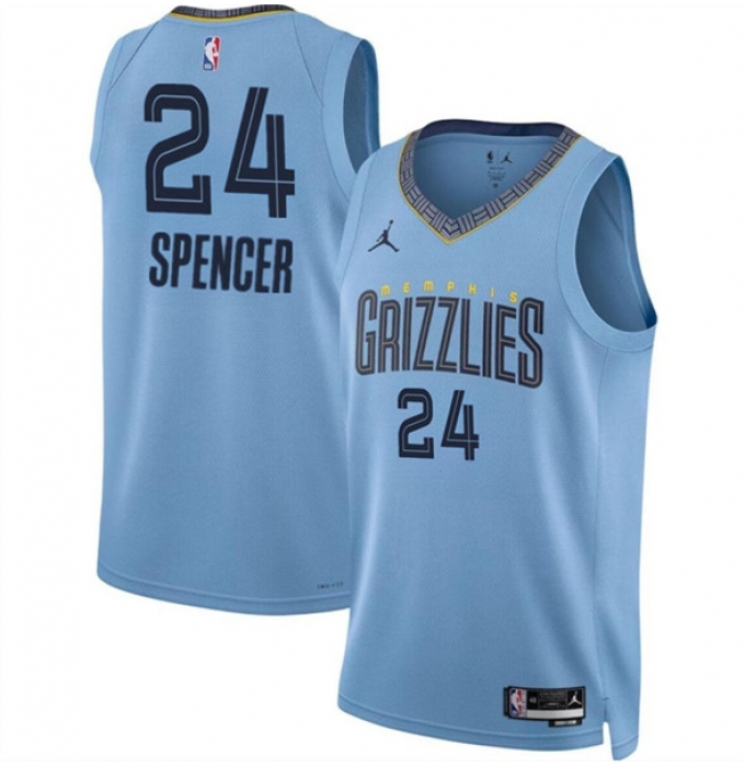 Men's Memphis Grizzlies #24 Cam Spencer Blue 2024 Draft Statement Edition Stitched Jersey