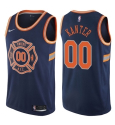 Men's Nike New York Knicks #00 Enes Kanter Authentic Navy Blue NBA Jersey - City Edition