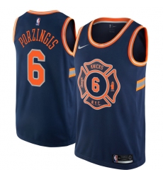 Men's Nike New York Knicks #6 Kristaps Porzingis Authentic Navy Blue NBA Jersey - City Edition