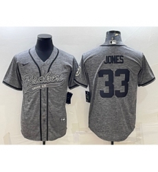 Men's Green Bay Packers #33 Aaron Jones Grey Gridiron With Patch Cool Base Stitched Baseball Jersey