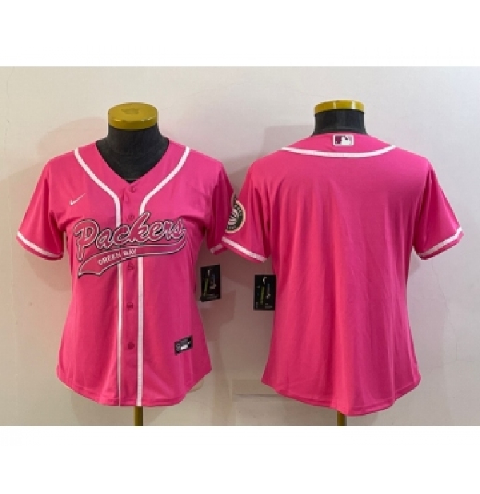 Women's Green Bay Packers Blank Pink With Patch Cool Base Stitched Baseball Jersey