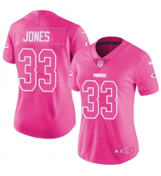 Women's Nike Green Bay Packers #33 Aaron Jones Limited Pink Rush Fashion NFL Jersey