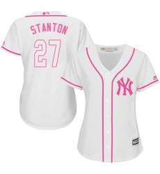Women's Majestic New York Yankees #27 Giancarlo Stanton Authentic White Fashion Cool Base MLB Jersey
