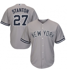 Youth Majestic New York Yankees #27 Giancarlo Stanton Authentic Grey Road MLB Jersey