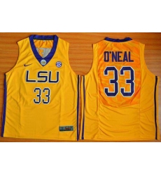 LSU Tigers #33 Shaquille O'Neal Gold Basketball Stitched NCAA Jersey