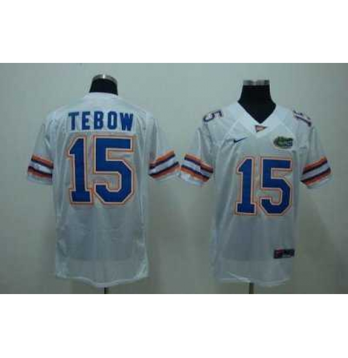 Gators #15 Tim Tebow White Embroidered NCAA Jersey
