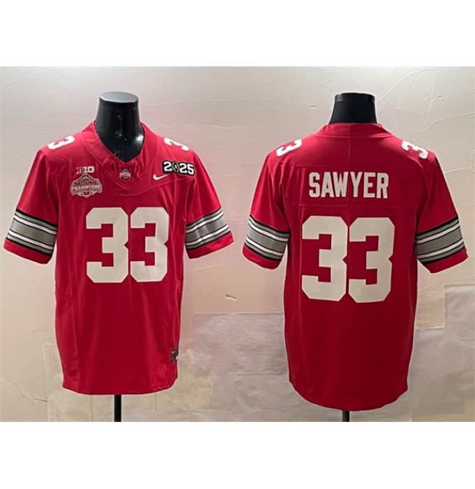 Men's Ohio State Buckeyes #33 Jack Sawyer Red 2025 CFP Final With National Champions F.U.S.E. Vapor Limited Stitched Football Jersey